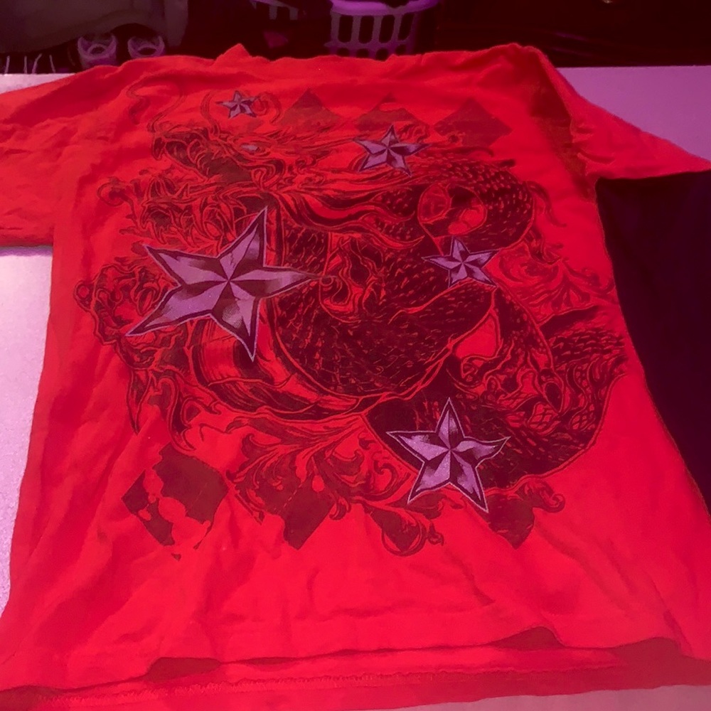 Red tribal nautical star dragon long sleeve layered hybrid tee
